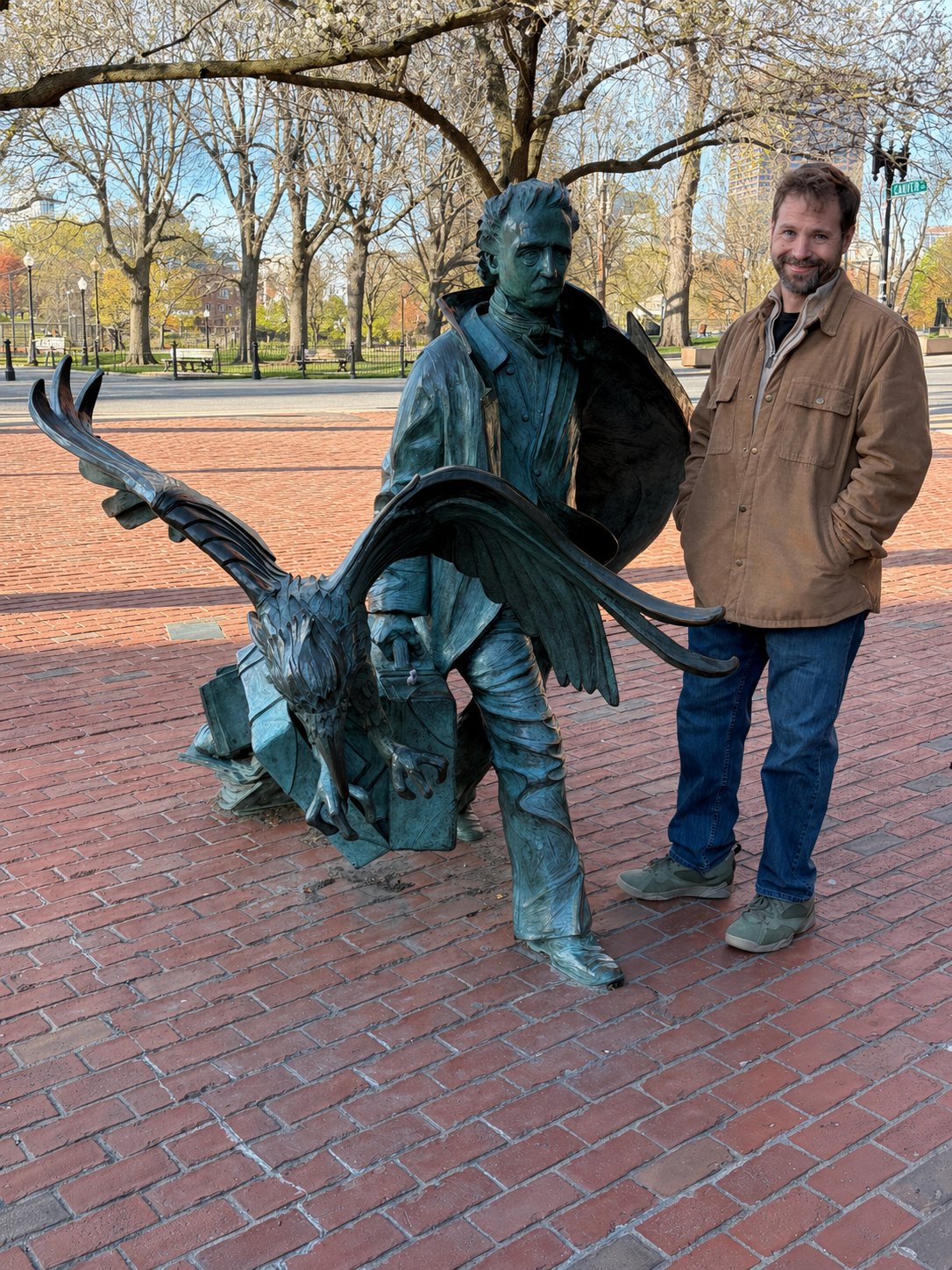 Donny Austin at the Edgar Allan Poe statue in Boston